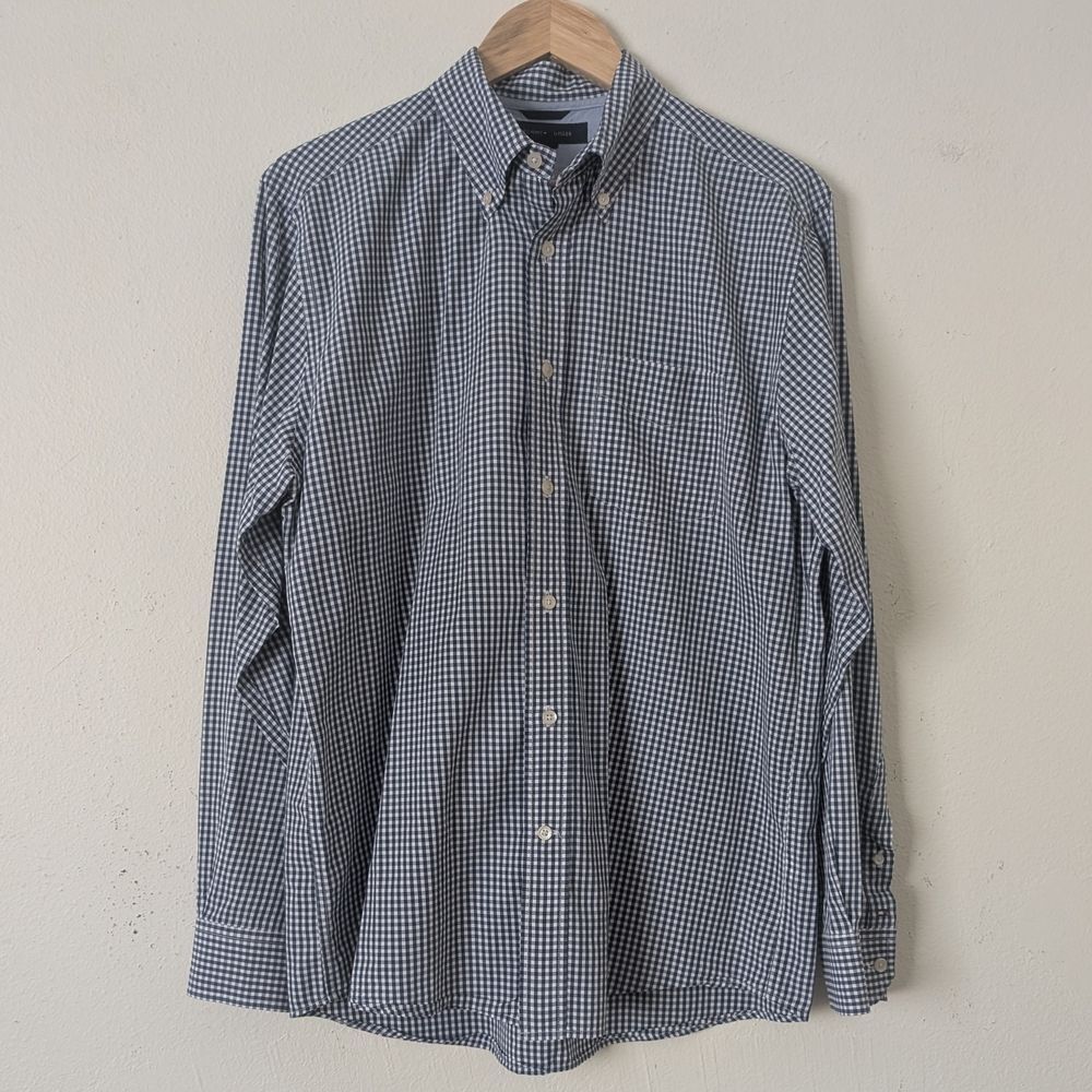 Tommy Hilfiger Mens Button Down Shirt Med Blue White Gingham Check 100% Cotton